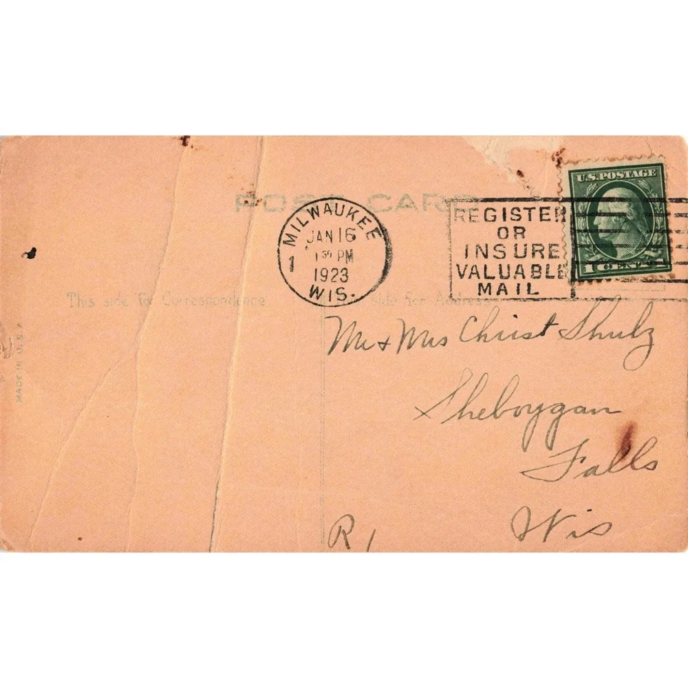Vintage 1923 Baby Birth Announcement Postcard Stork Milwaukee Wisconsin Doris